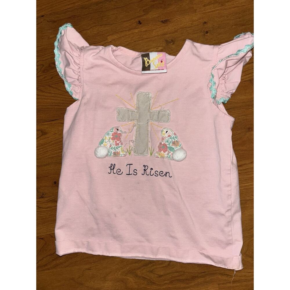 Banana Split “he is risen” girls religious smocked shirt unique 4T